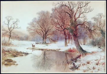 Snowy Landscape with Deer